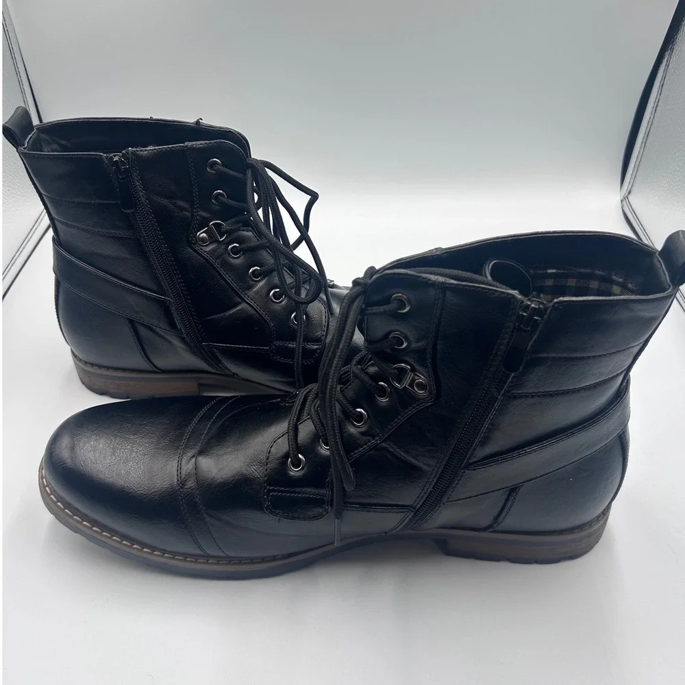 Bruno Marc Philly-5 Mens Black Cap Toe Combat Boots Side Zip Buckle Size 15